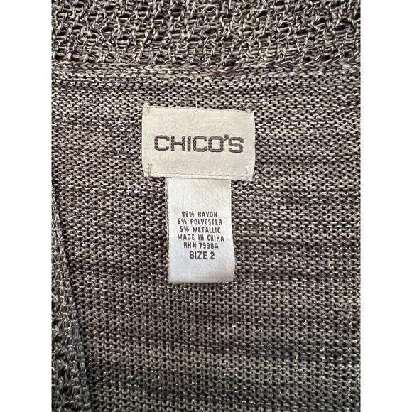 Chico’s Women’s Casual Tie Front Silver Metallic Knit Cardigan Size 2 (L) - Picture 4 of 8